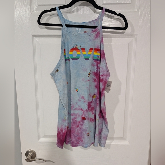 Torrid"LOVE" Classic Fit Hi Neck Slub Tank in Size 0 (12/Large) - Custom Tie-Dye - Picture 1 of 14